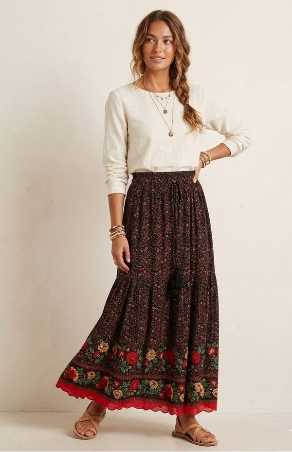 Дамска макси пола с флорални мотиви Magische