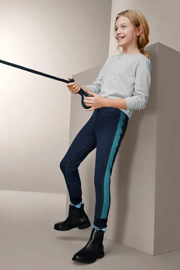 Children's cotton riding breeches, dark blue