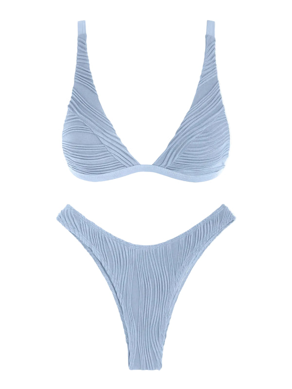 Zaful Two-piece swimsuit, ribbed bustier, light blue