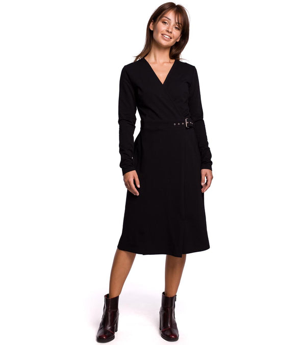 Be Wear Дамска памучна рокля "Прегърни ме" с дълъг ръкав, черна