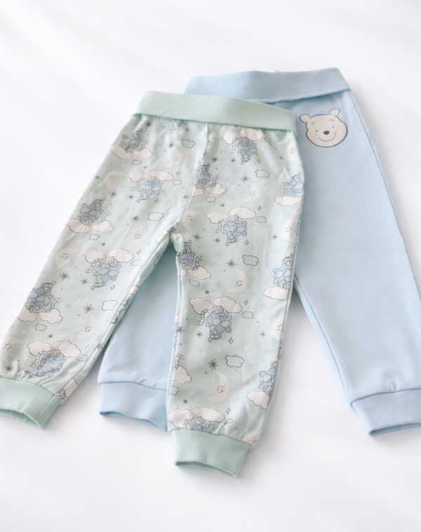 Disney Baby 2 бр. Детски памучни панталони, син и зелен с щампа