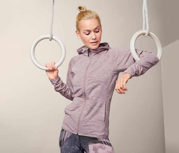 Women's sporty cotton sweatshirt with hood, pink