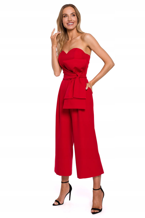 Made of Emotion Дамски елегантен гащеризон с корсет, червен