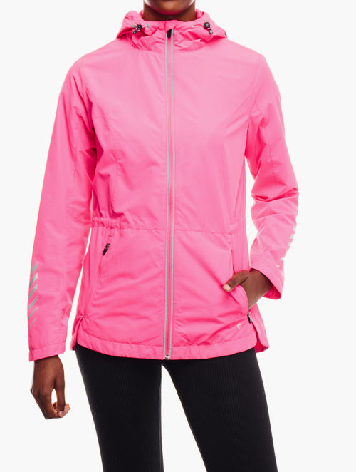 Дамско ветроустойчиво яке за бягане, сигнално розово