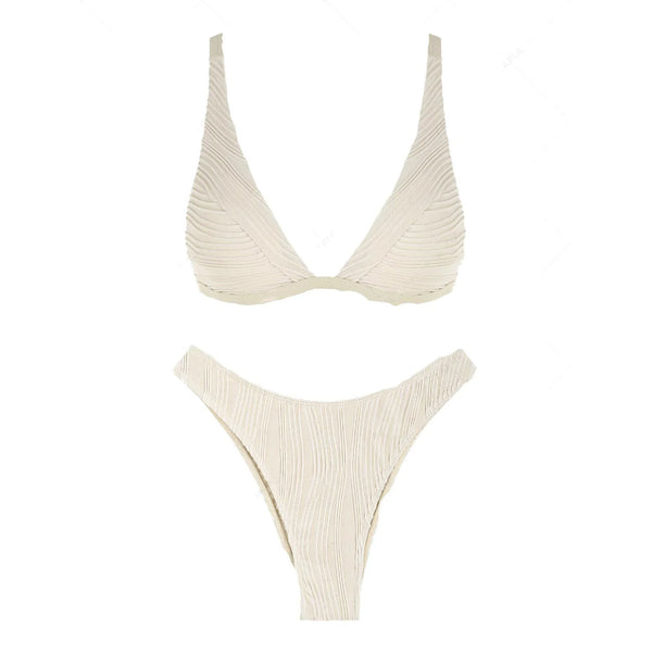 Zaful Two-piece swimsuit, ribbed bustier, light blue