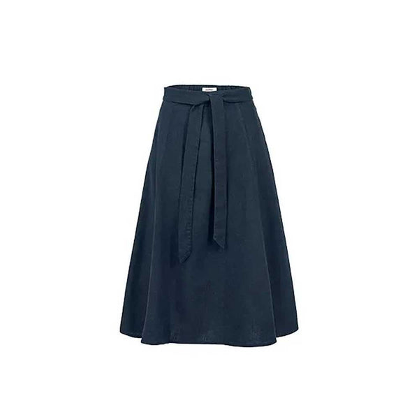 Ежедневна ленена пола с връзка, тъмно синя, 36