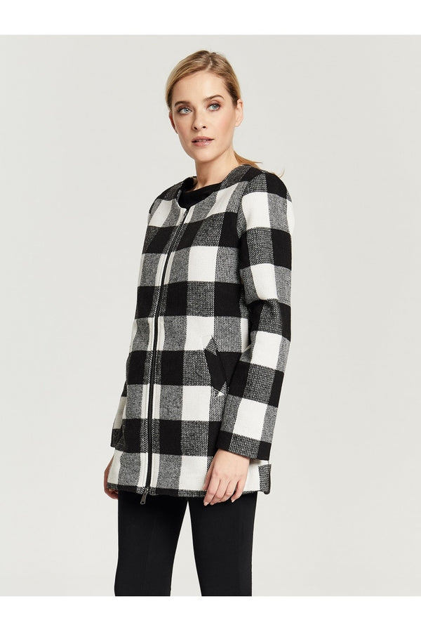 My Haylis Дамско спортно-елегантно палто с цип, бяло-черно каре