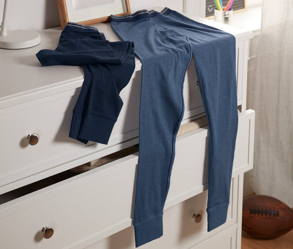 Set of 2 children's elastic cotton leggings, blue