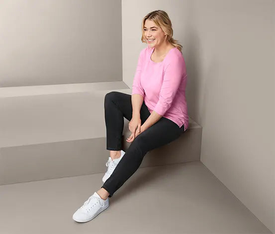 Women's cotton blouse with 3/4 sleeves, pink