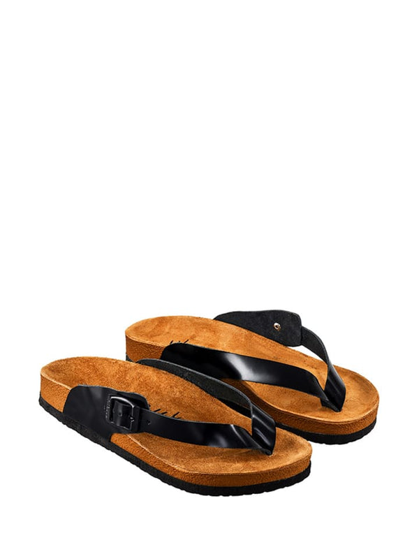 Moosefield black leather flip-flops