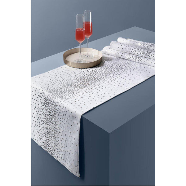 Памучна покривка за маса 40x180 см, бяла с пайети