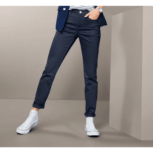 Памучни еластични тесни дънки, тъмно сини, 38