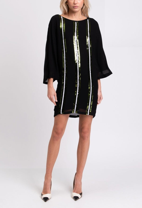 Patrizia Pepe Дамска елегантна рокля с пайети, черна