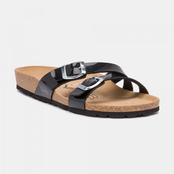 Women's black platform slippers Sunbay