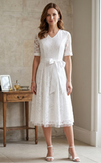 Apart Formal lace dress with short sleeves, white