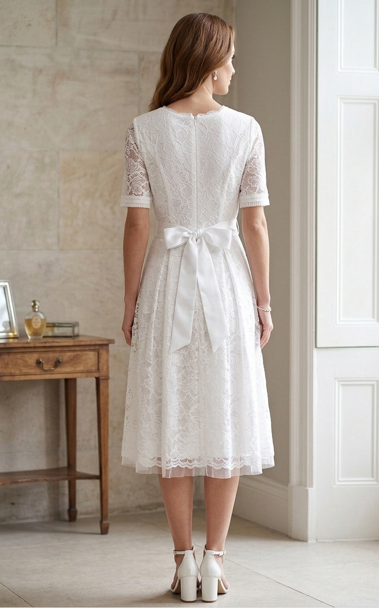 Apart Formal lace dress with short sleeves, white