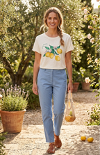 Дамска памучна тениска с къс ръкав "Sunny Lemons", бяла