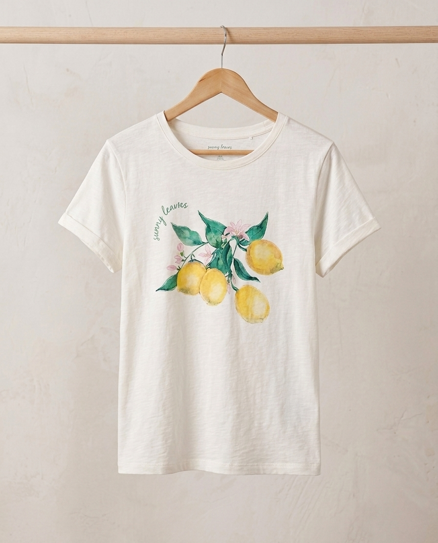 Дамска памучна тениска с къс ръкав "Sunny Lemons", бяла