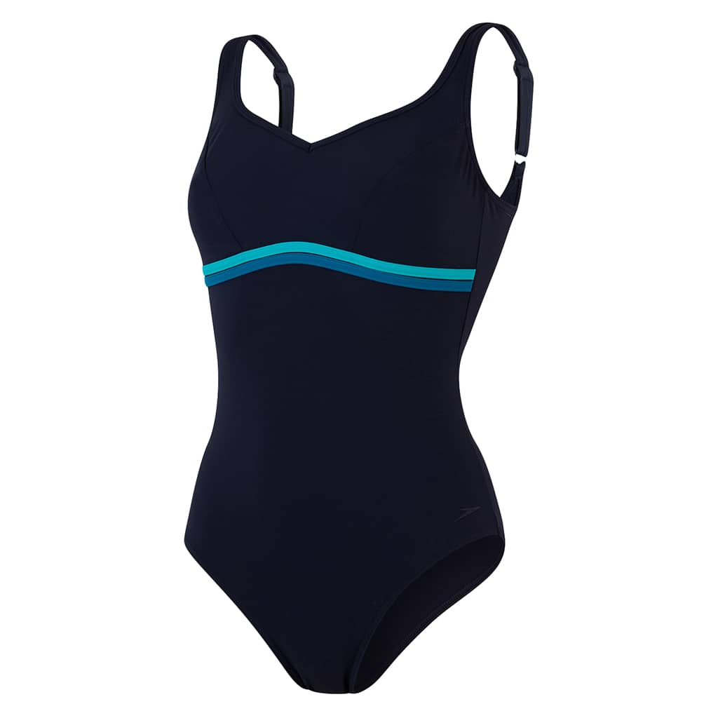 Дамски цял бански Speedo Contourluxe – тъмносин с тюркоазени акценти
