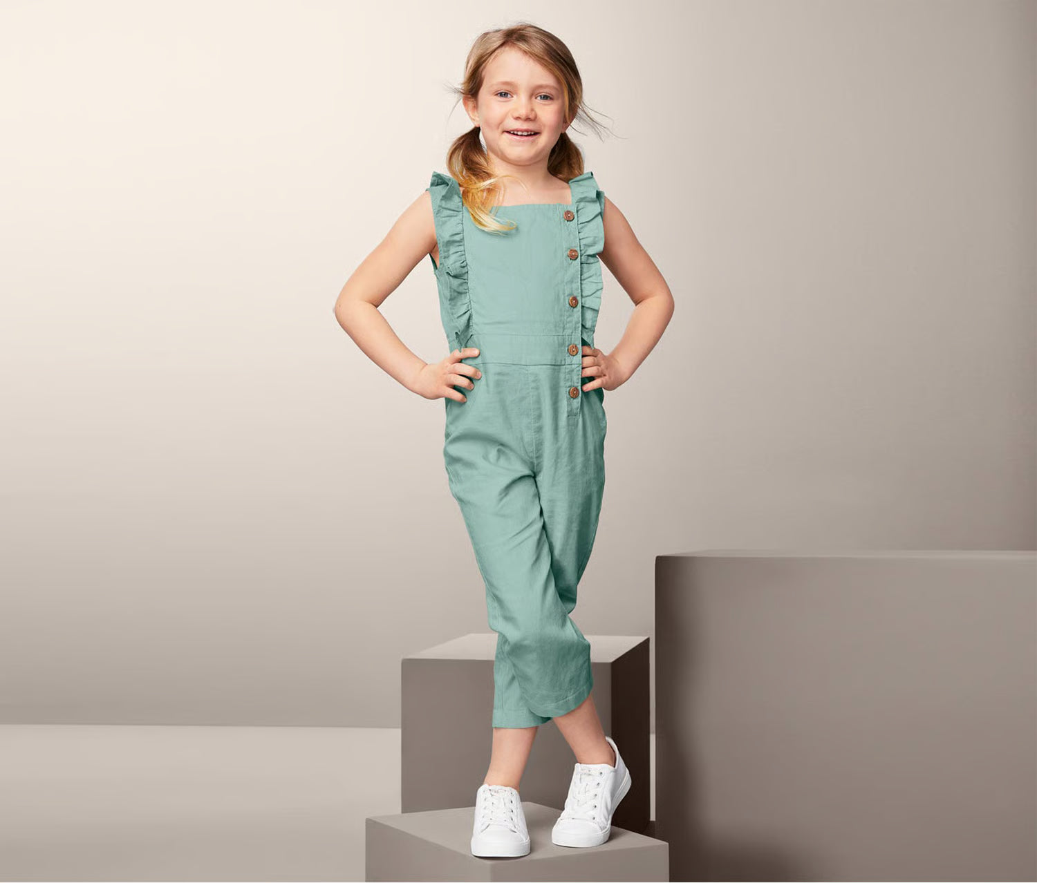 Гащеризон за момиче от органичен памук и лен, зелен