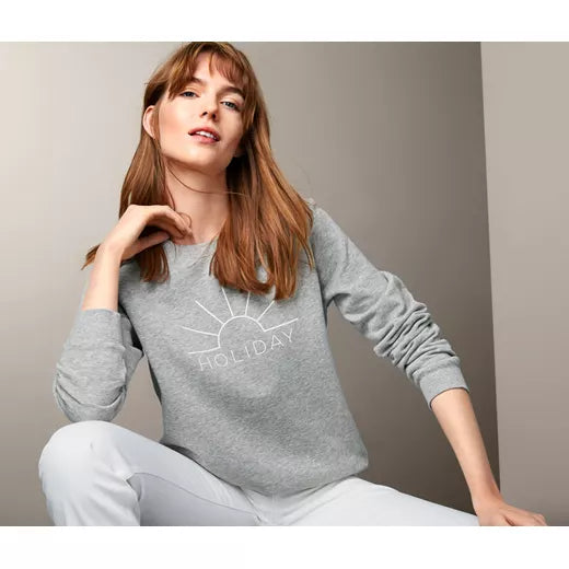 Памучна дамска блуза, сива с надпис HOLIDAY