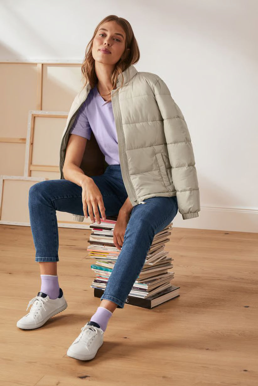 Women's quilted jacket, ecru 