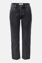 High-waisted cotton casual jeans, black 