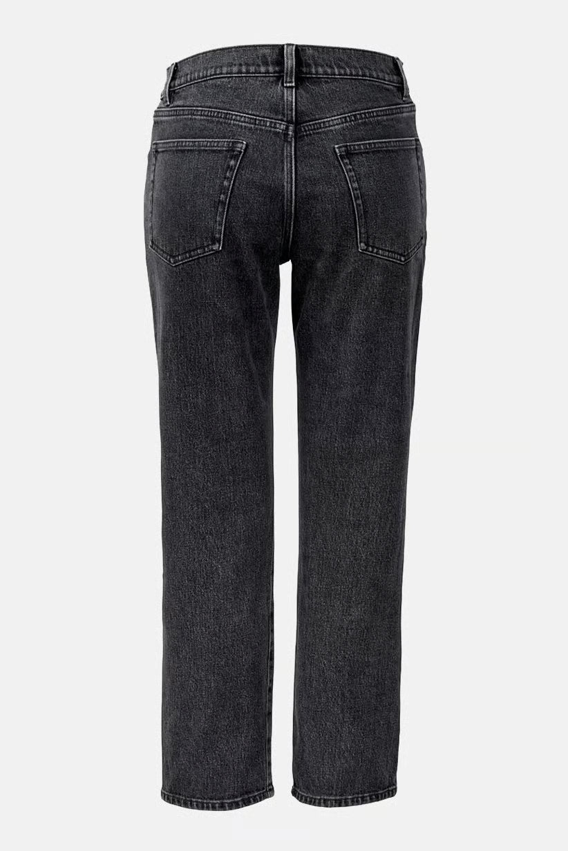 High-waisted cotton casual jeans, black 