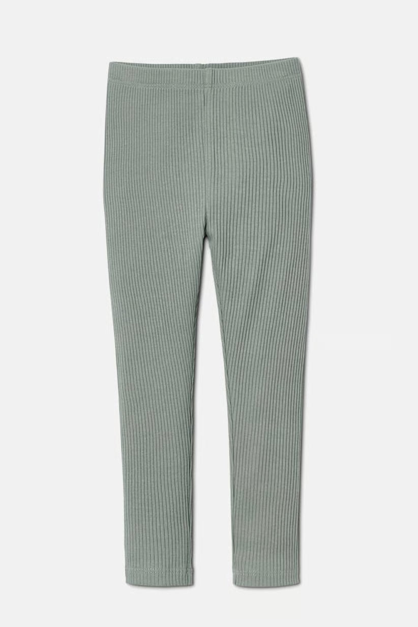 Set of 2 children's cotton leggings, green and blue 