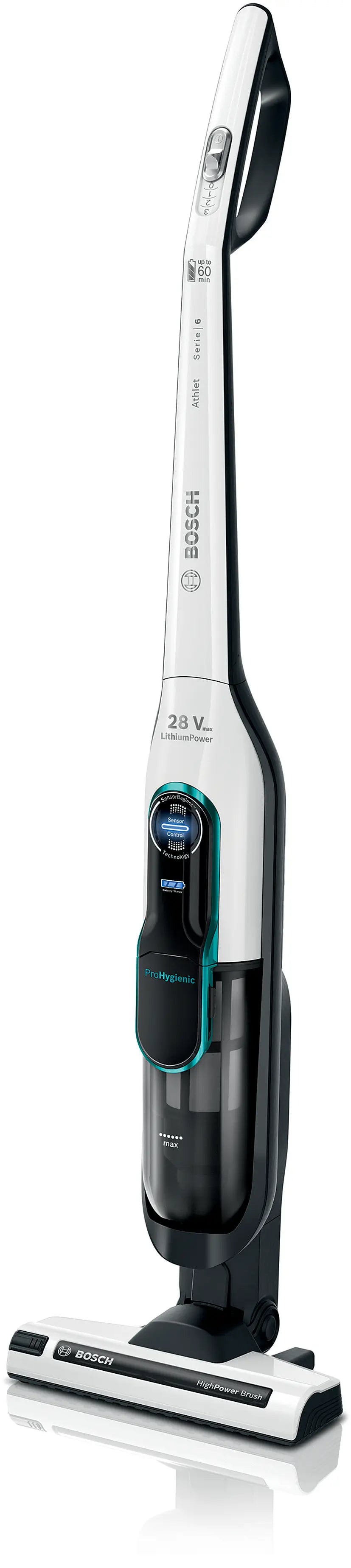 Безжична прахосмукачка Bosch BCH86HYG1 Athlet Series 6 ProHygienic 28 V с LED дисплей, бяла