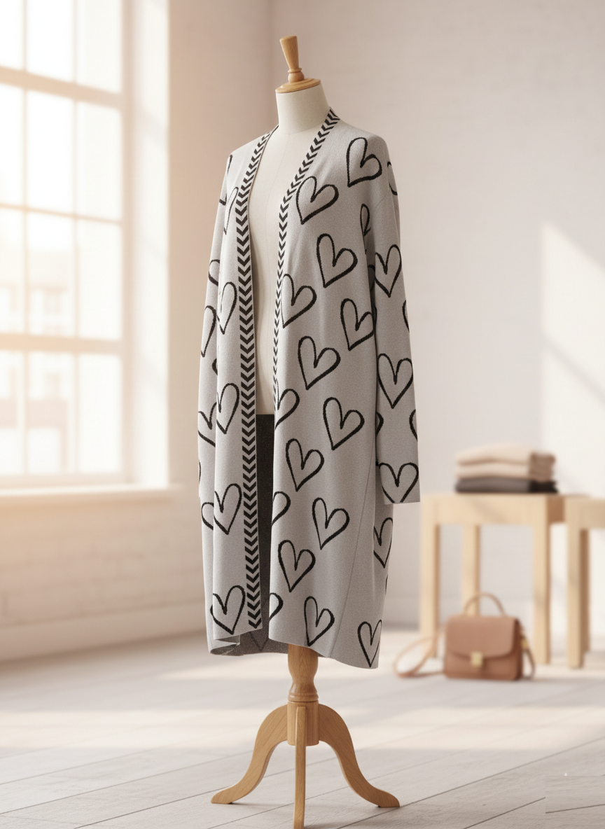 Long women's cardigan made of fine knit, dark gray
