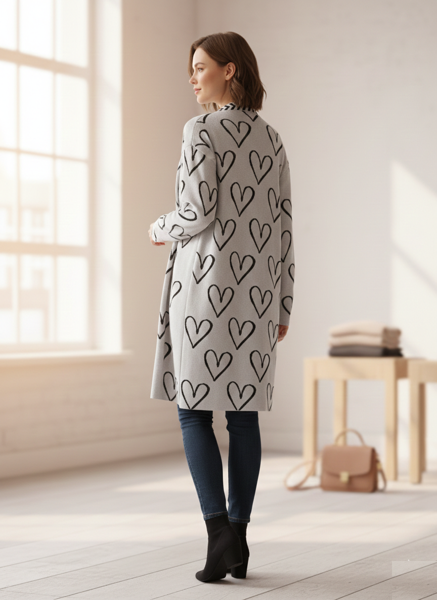 Long women's cardigan made of fine knit, dark gray
