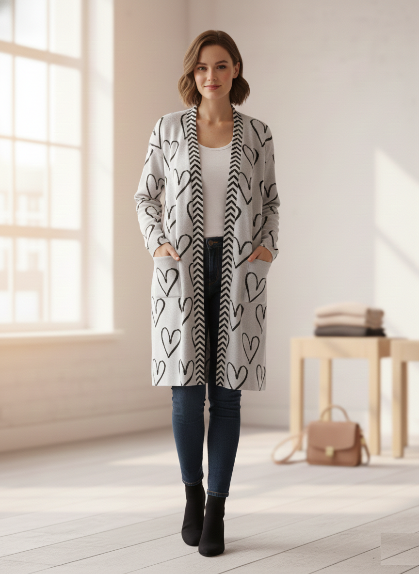 Long women's cardigan made of fine knit, dark gray