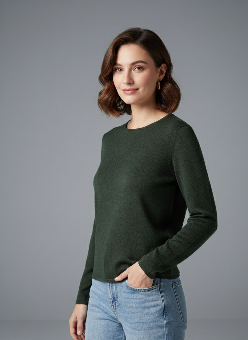 Дамски зимен пуловер от кашмир Perfect Cashmere, тъмно зелен