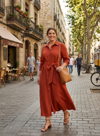 Елегантна рокля тип „риза“ с колан в цвят теракота Magische