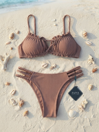 Изящен оребрен бански костюм ZAFUL с плетени детайли и драперии, кафяв