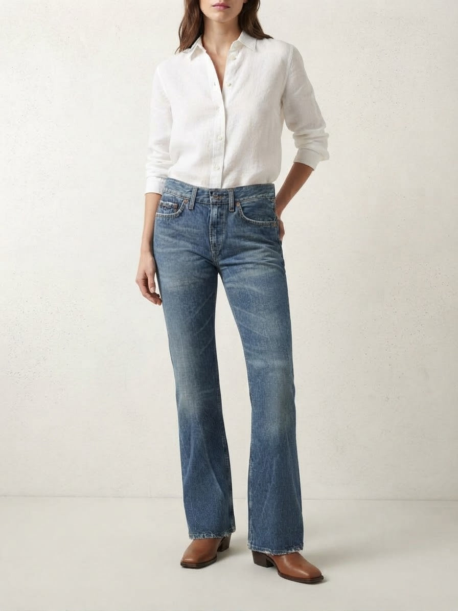 Tommy Hilfiger Дамски памучни дънки Hipster Bootcut, син деним