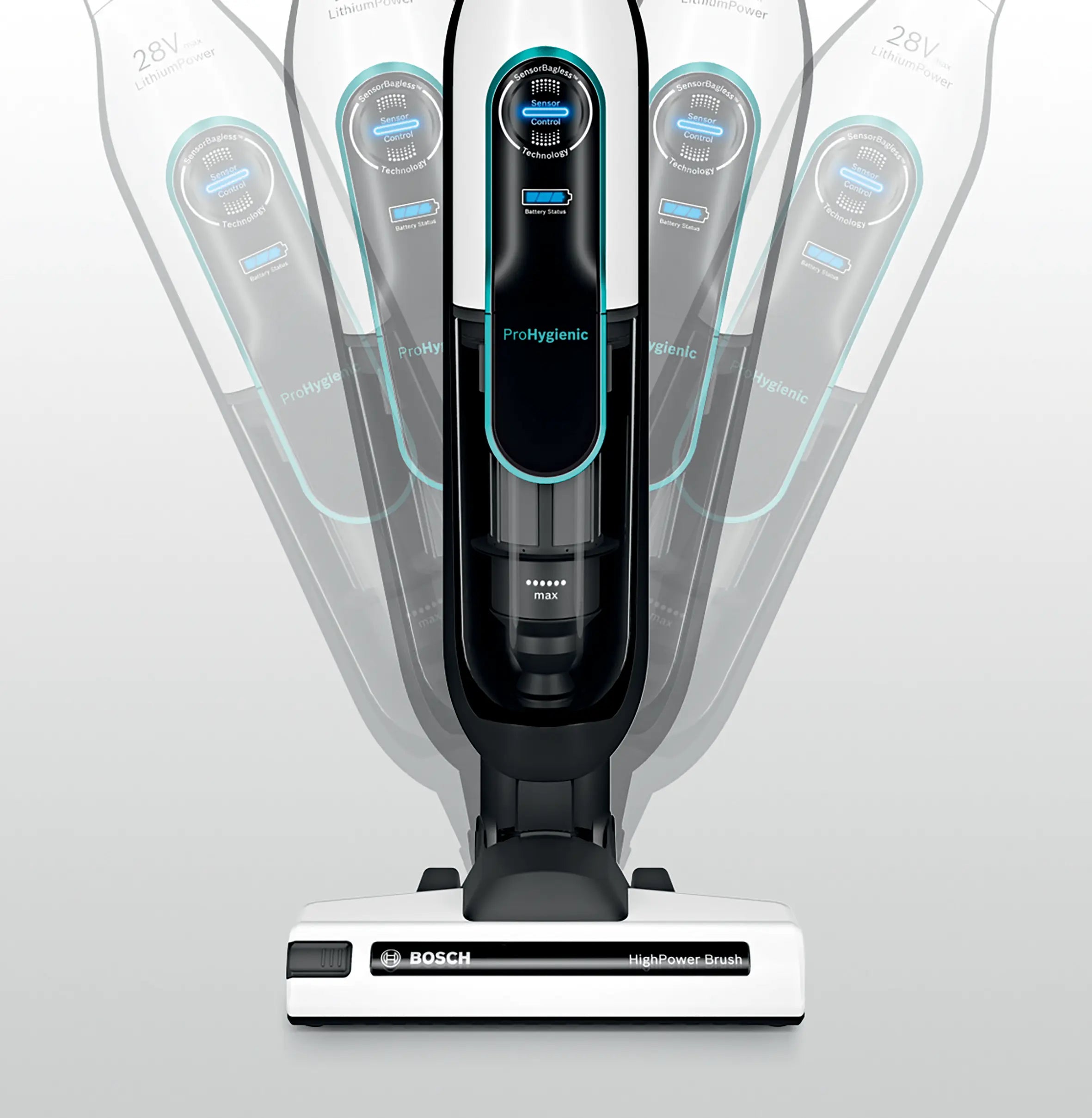 Безжична прахосмукачка Bosch BCH86HYG1 Athlet Series 6 ProHygienic 28 V с LED дисплей, бяла