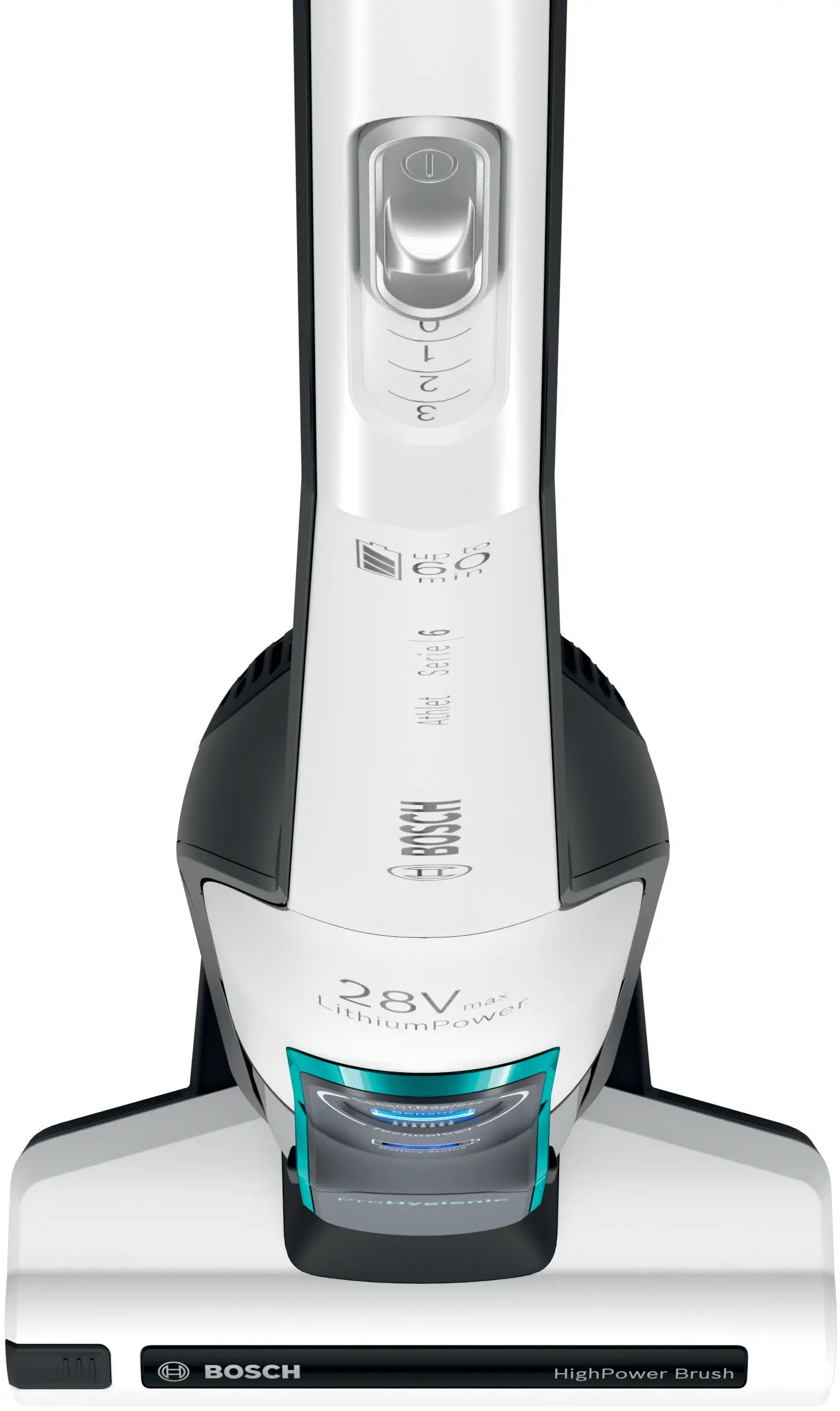 Безжична прахосмукачка Bosch BCH86HYG1 Athlet Series 6 ProHygienic 28 V с LED дисплей, бяла