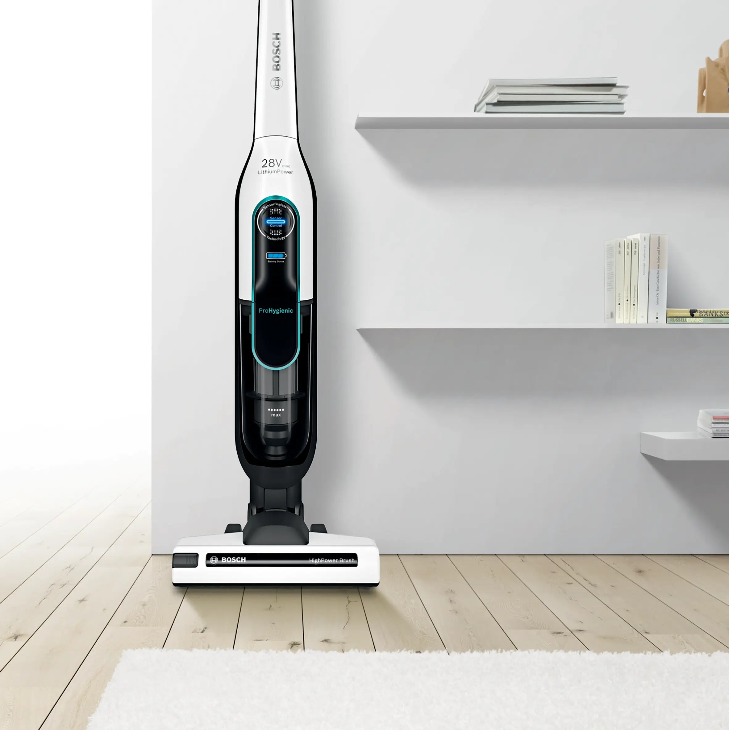 Безжична прахосмукачка Bosch BCH86HYG1 Athlet Series 6 ProHygienic 28 V с LED дисплей, бяла