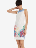 Desigual Дамска памучна къса рокля, бяла с бродерия цветя