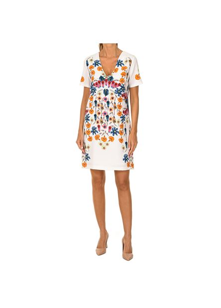 Desigual Дамска къса рокля, бяла с флорални мотиви