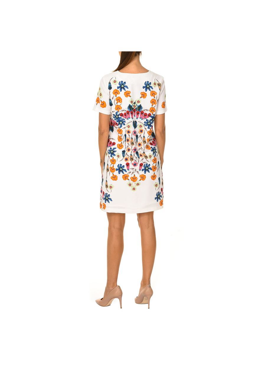 Desigual Дамска къса рокля, бяла с флорални мотиви