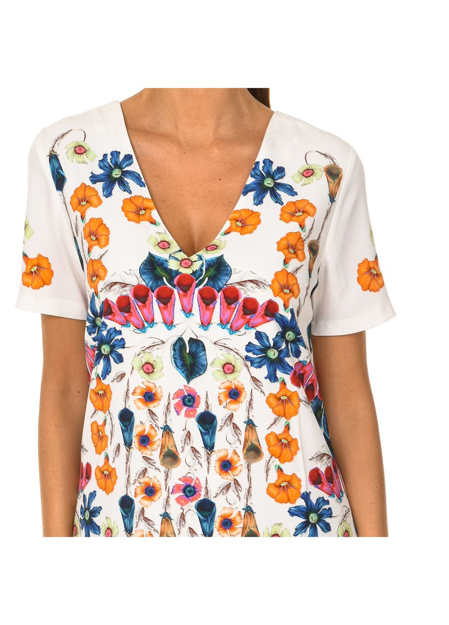 Desigual Дамска къса рокля, бяла с флорални мотиви