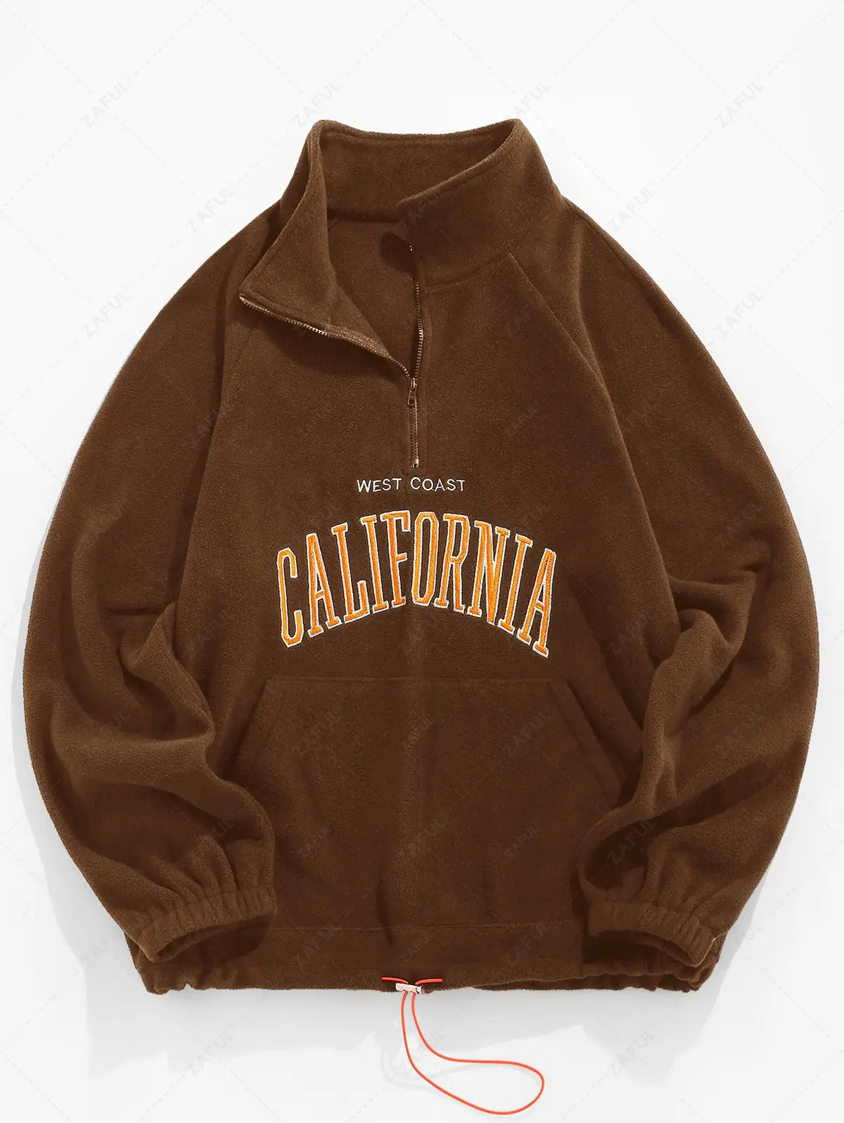 ZAFUL Мъжки поларен суитшърт, кафяв с принт CALIFORNIA