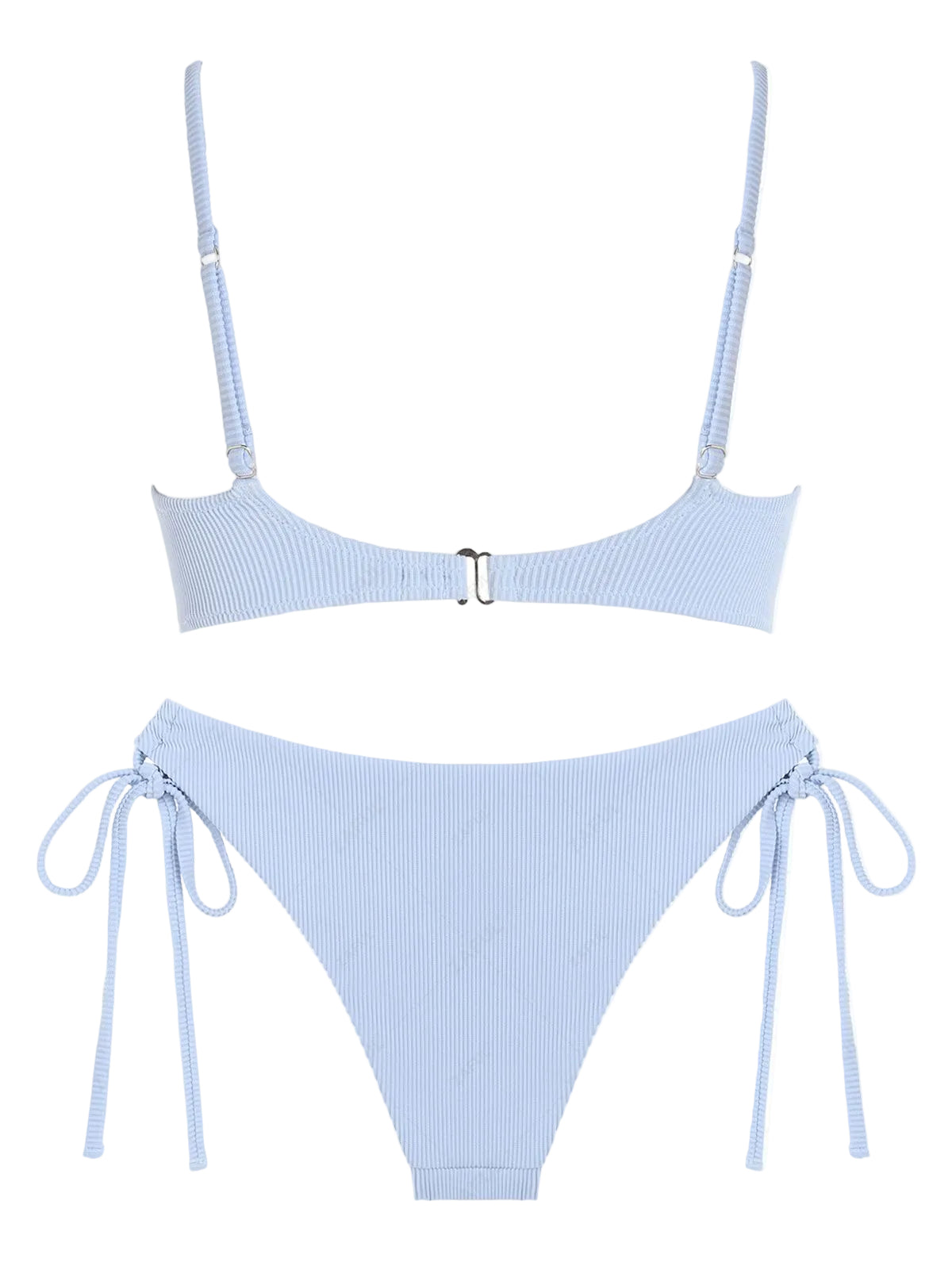 Zaful Two-piece swimsuit, ribbed bustier, light blue