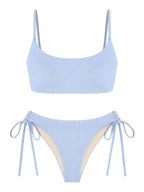 Zaful Two-piece swimsuit, ribbed bustier, light blue