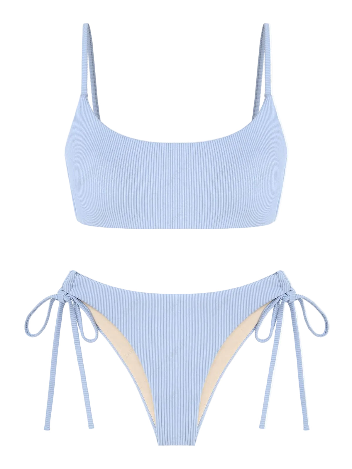 Zaful Two-piece swimsuit, ribbed bustier, light blue