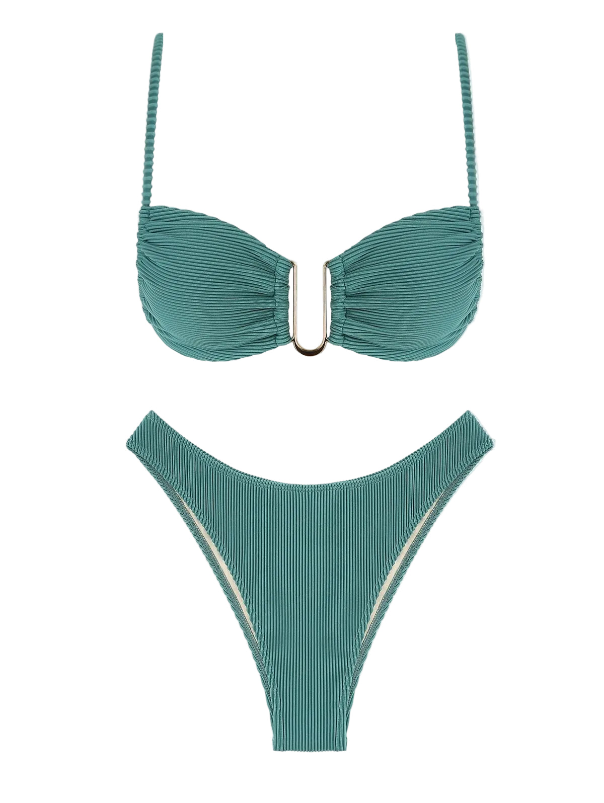 Zaful Two-piece swimsuit, ribbed bustier, light blue