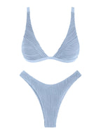 Zaful Two-piece swimsuit, ribbed bustier, light blue